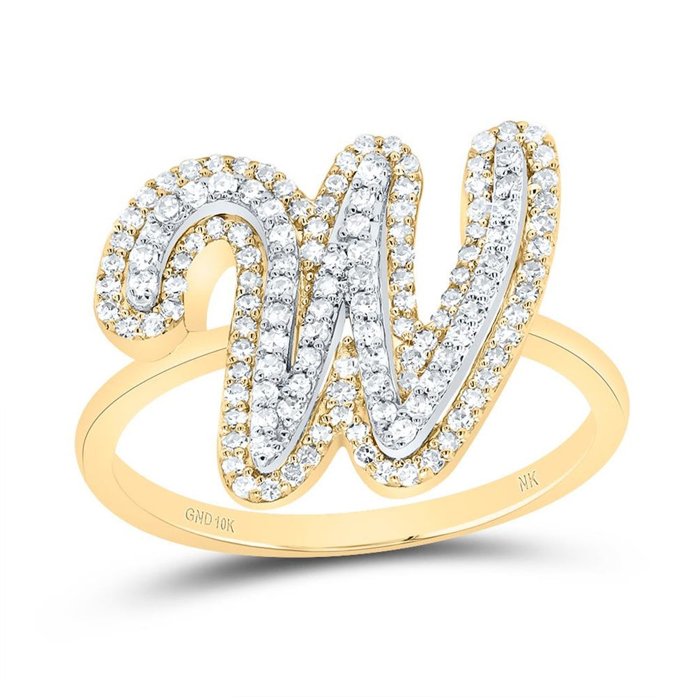 10K Yellow Gold Diamond Initial W Ring - 1/2 Carat Total Diamond Weight