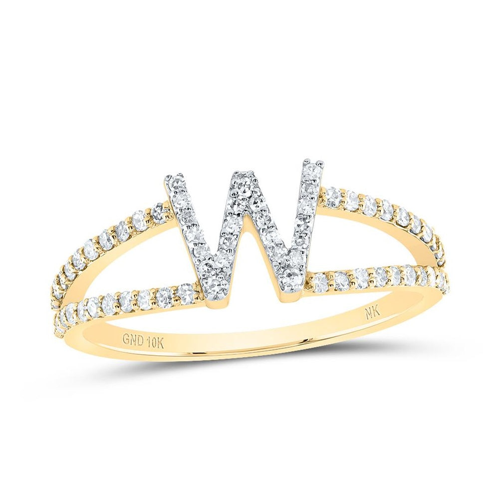 10K Yellow Gold Diamond Initial W Ring - 1/4 Carat Total Diamond Weight