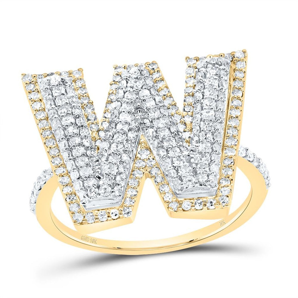 10K Yellow Gold Diamond Initial W Ring - 3/4 Carat Total Diamond Weight