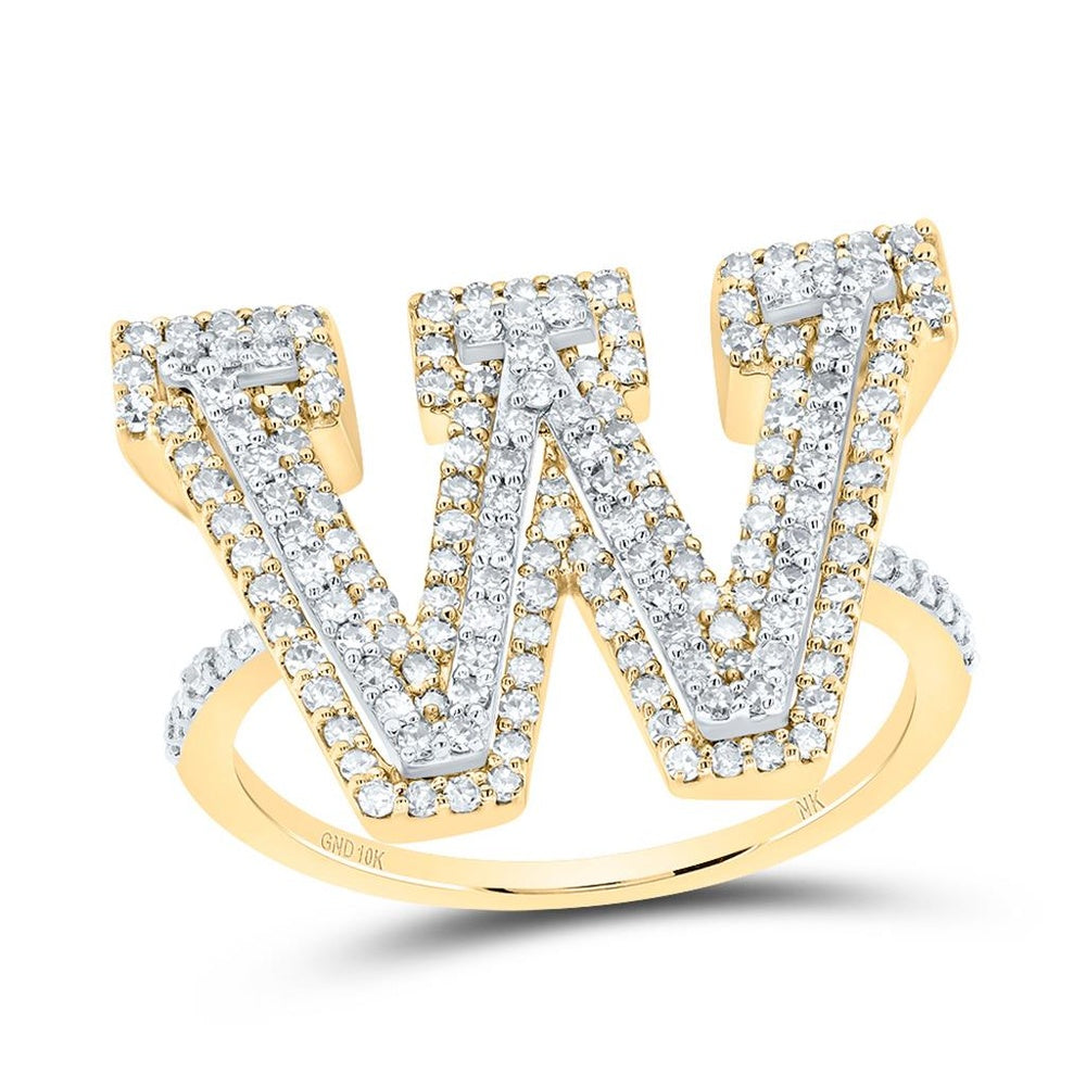 10K Yellow Gold Diamond Initial W Ring - 3/4 Carat Total Diamond Weight