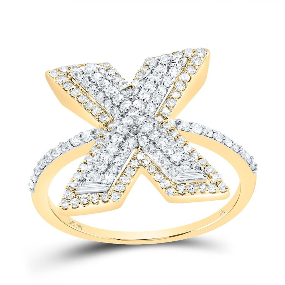 10K Yellow Gold Diamond Initial X Ring - 1/2 Carat Total Diamond Weight