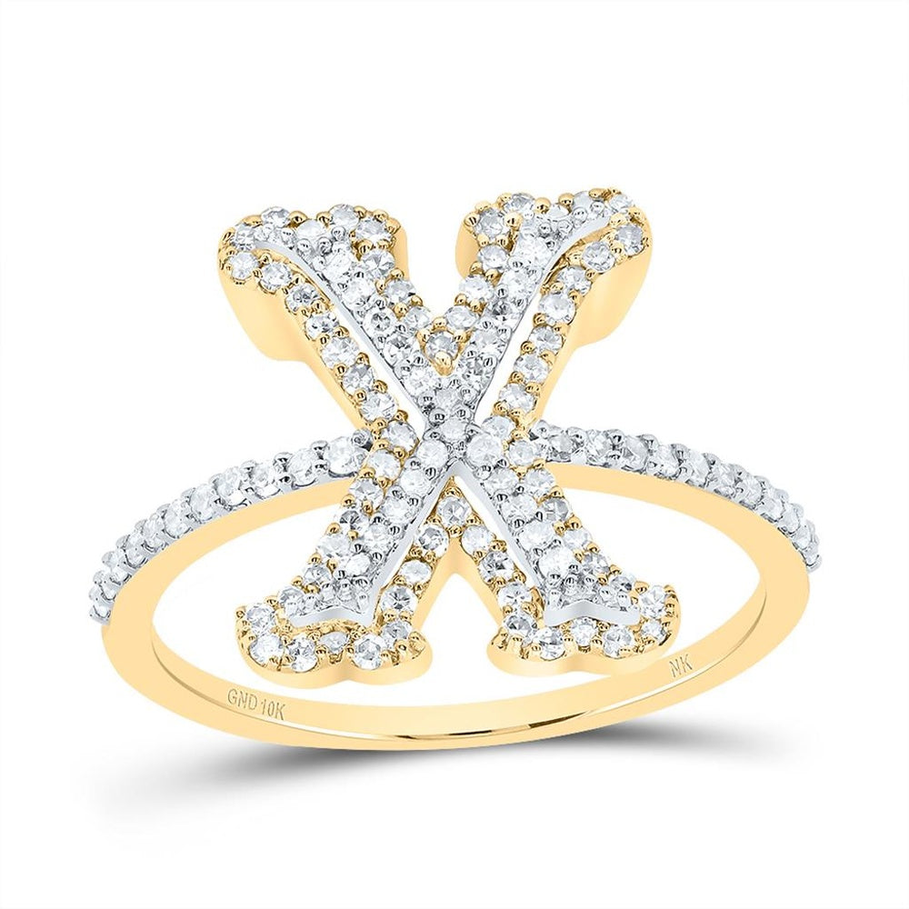 10K Yellow Gold Diamond Initial X Ring - 1/2 Carat Total Diamond Weight