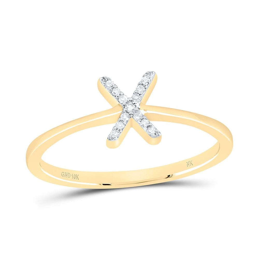 10K Yellow Gold Diamond Initial X Ring - 1/20 Carat Total Diamond Weight