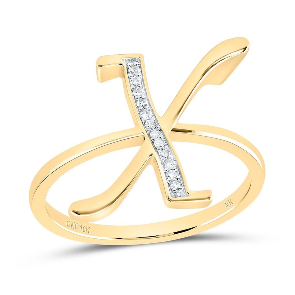 10K Yellow Gold Diamond Initial X Ring - 1/20 Carat Total Diamond Weight