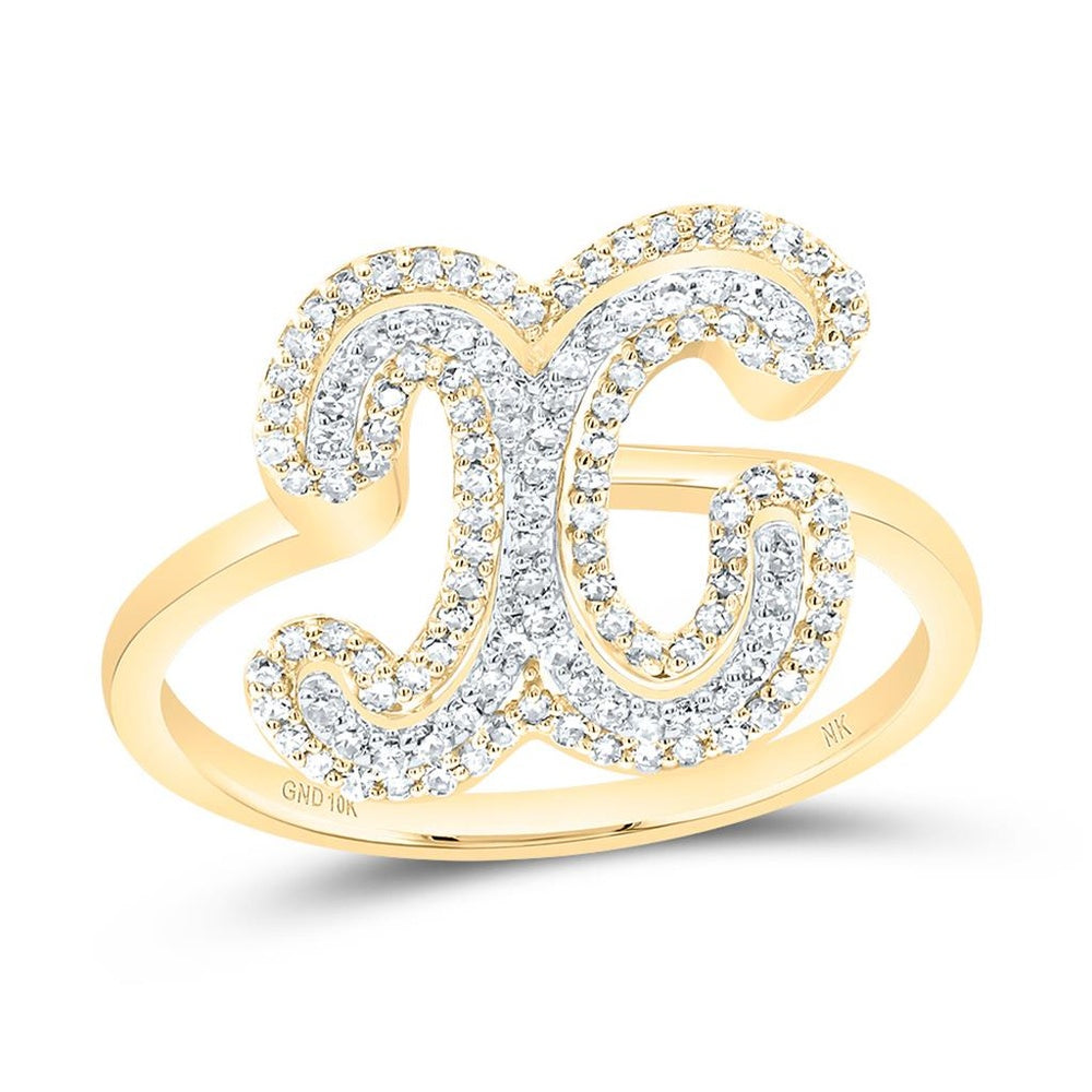 10K Yellow Gold Diamond Initial X Ring - 1/3 Carat Total Diamond Weight
