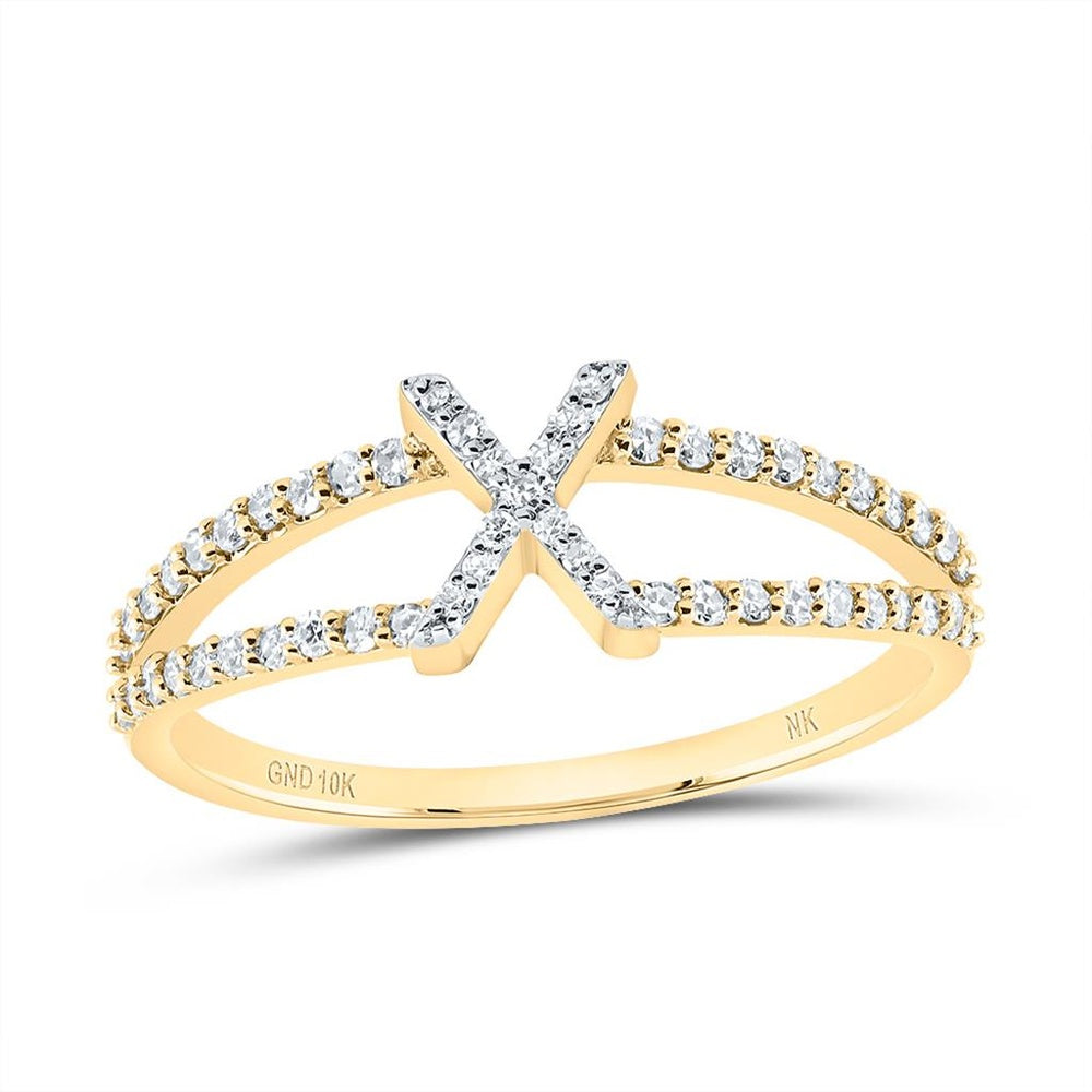 10K Yellow Gold Diamond Initial X Ring - 1/4 Carat Total Diamond Weight