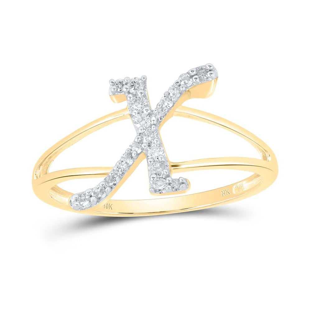 10K Yellow Gold Diamond Initial X Ring - 1/7 Carat Total Diamond Weight