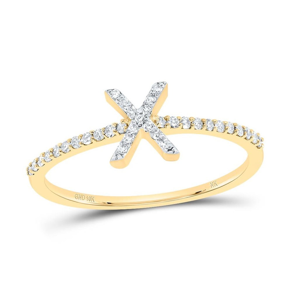 10K Yellow Gold Diamond Initial X Ring - 1/7 Carat Total Diamond Weight