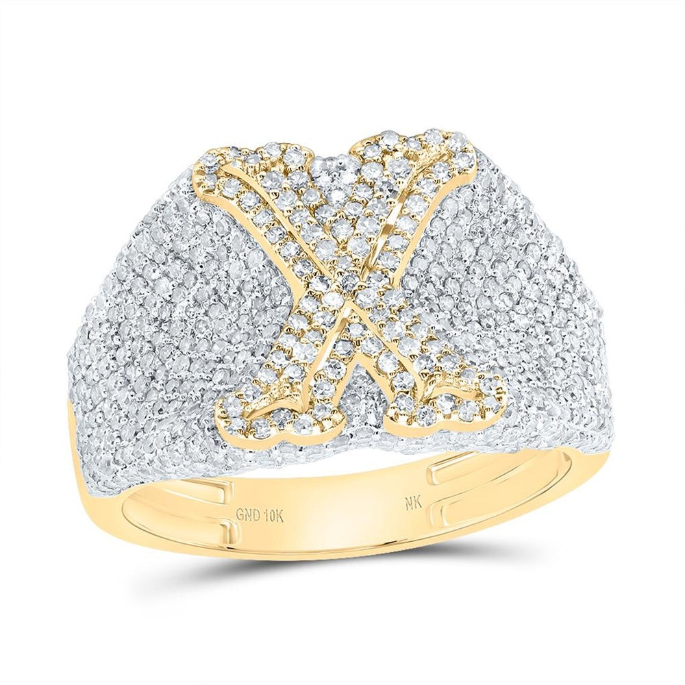 10K Yellow Gold Diamond Initial X Ring - 2 Carat Total Diamond Weight