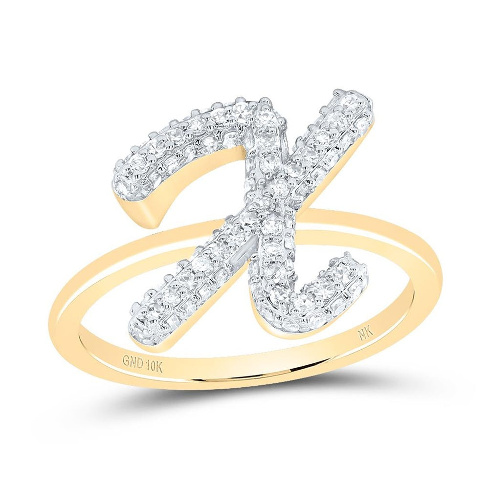 10K Yellow Gold Diamond Initial X Ring - 3/8 Carat Total Diamond Weight