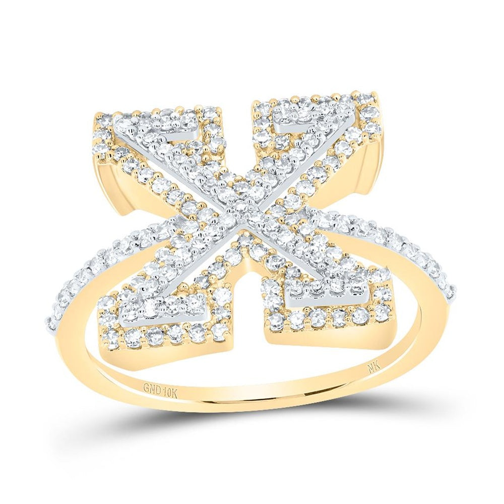10K Yellow Gold Diamond Initial X Ring - 5/8 Carat Total Diamond Weight