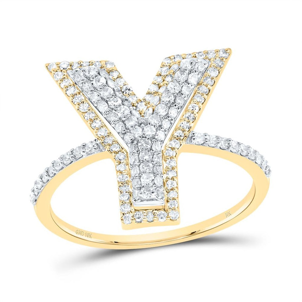 10K Yellow Gold Diamond Initial Y Ring - 1/2 Carat Total Diamond Weight