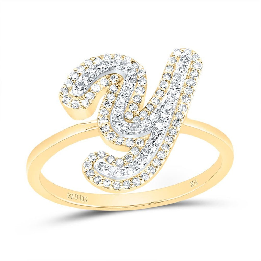 10K Yellow Gold Diamond Initial Y Ring - 1/3 Carat Total Diamond Weight