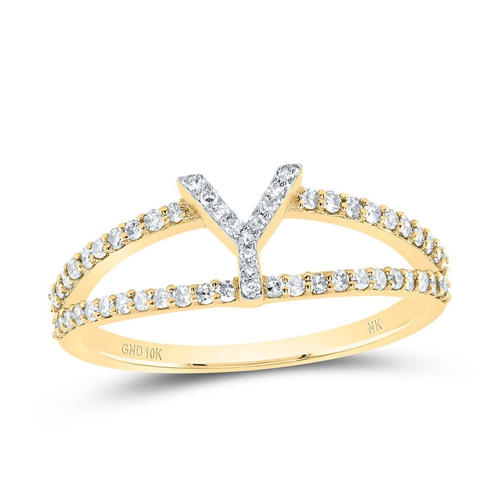 10K Yellow Gold Diamond Initial Y Ring - 1/4 Carat Total Diamond Weight