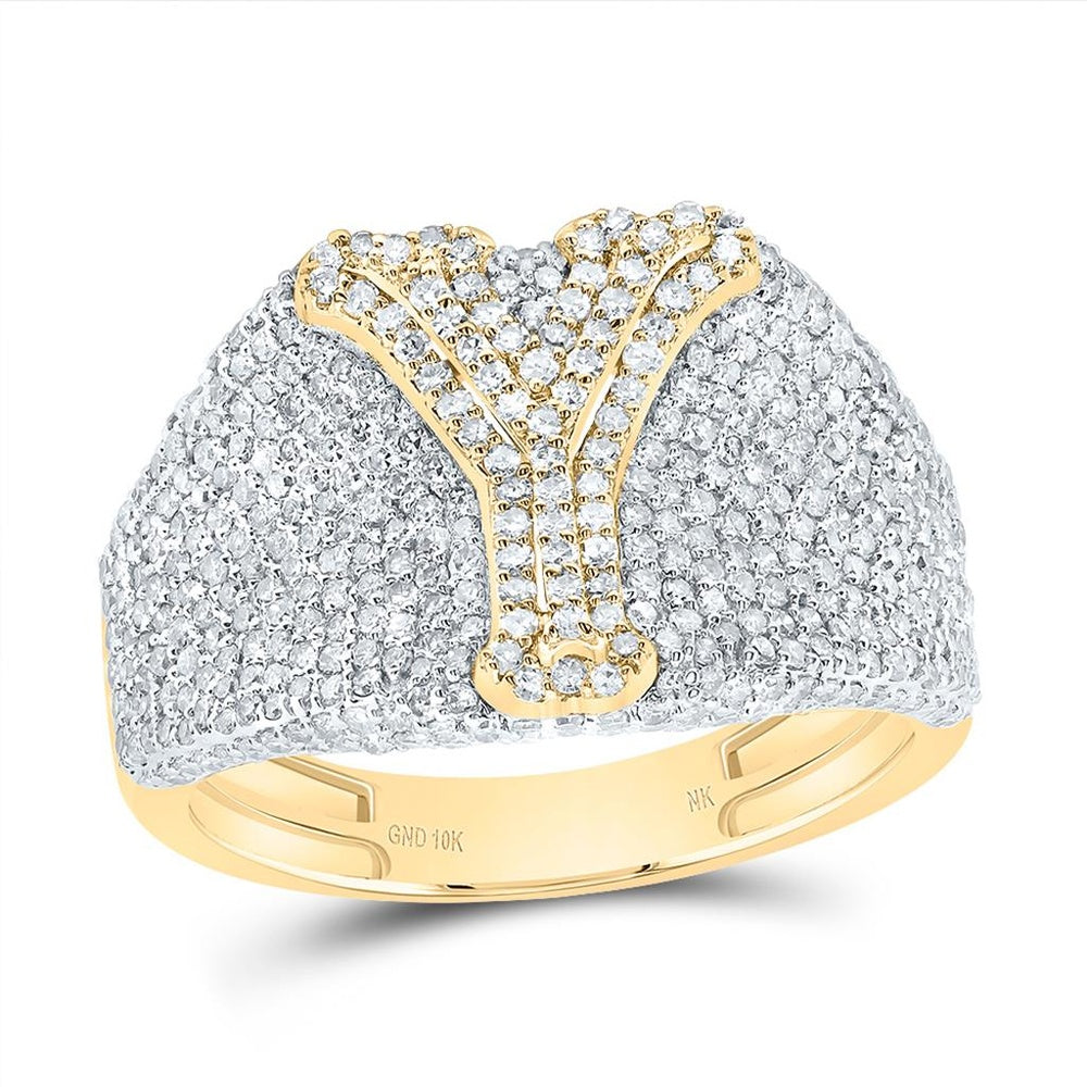 10K Yellow Gold Diamond Initial Y Ring - 1 7/8 Carat Total Diamond Weight