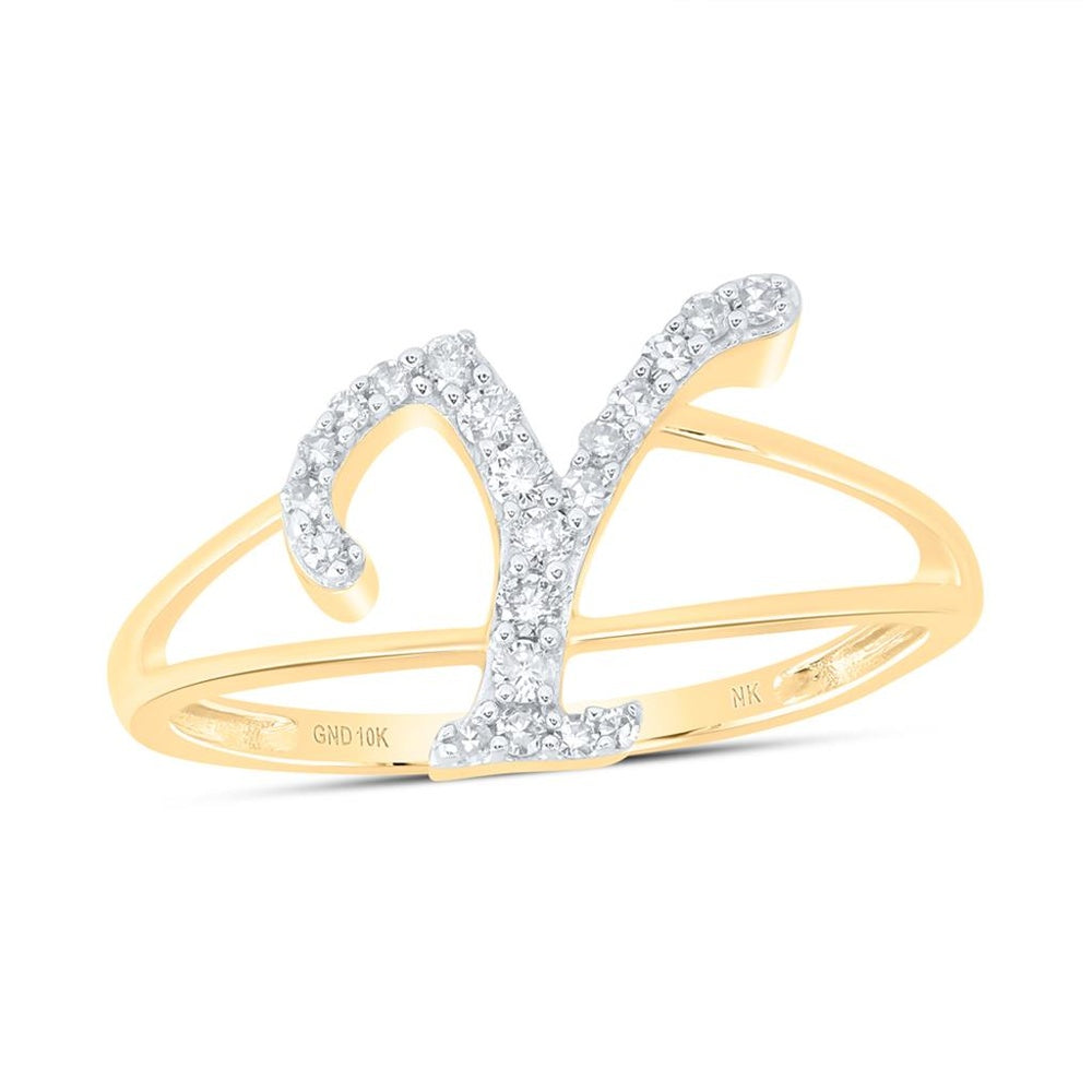 10K Yellow Gold Diamond Initial Y Ring - 1/7 Carat Total Diamond Weight