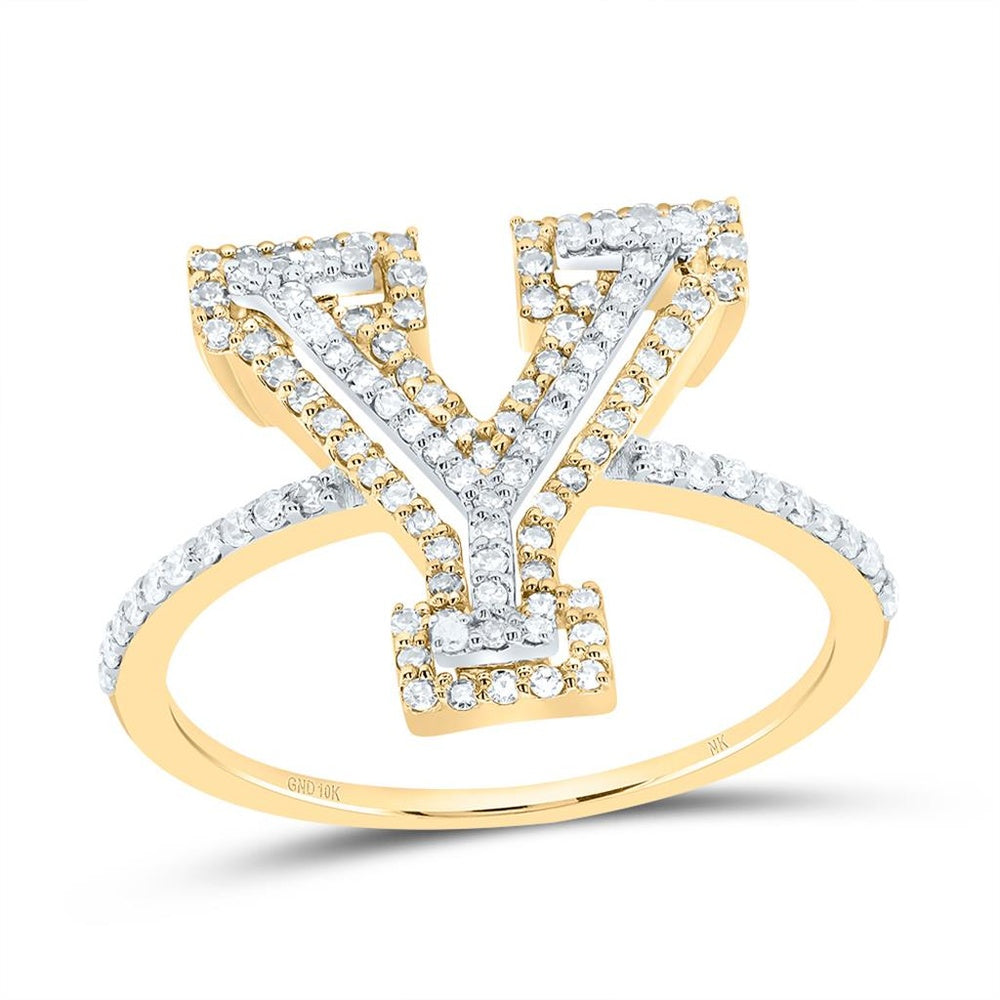 10K Yellow Gold Diamond Initial Y Ring - 3/8 Carat Total Diamond Weight
