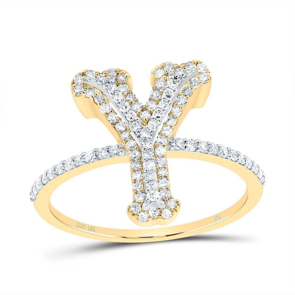10K Yellow Gold Diamond Initial Y Ring - 3/8 Carat Total Diamond Weight