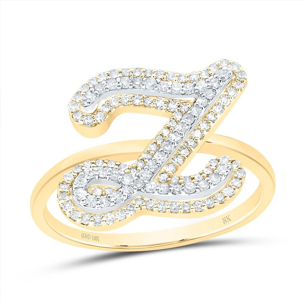 10K Yellow Gold Diamond Initial Z Ring - 3/8 Carat Total Diamond Weight