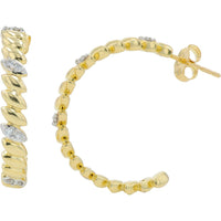 10K Yellow Gold Diamond J-Hoop Earrings - 0.25 Carats Total Diamond Weight