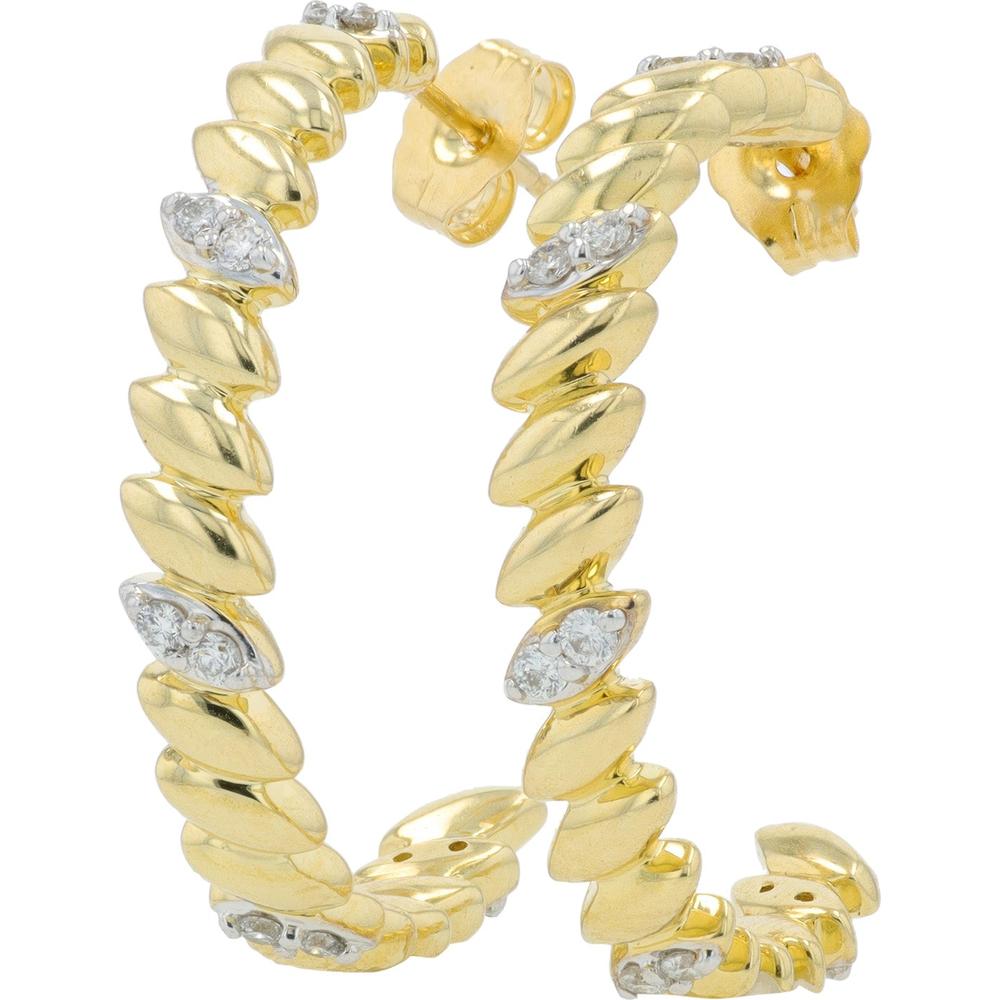 10K Yellow Gold Diamond J-Hoop Earrings - 0.25 Carats Total Diamond Weight