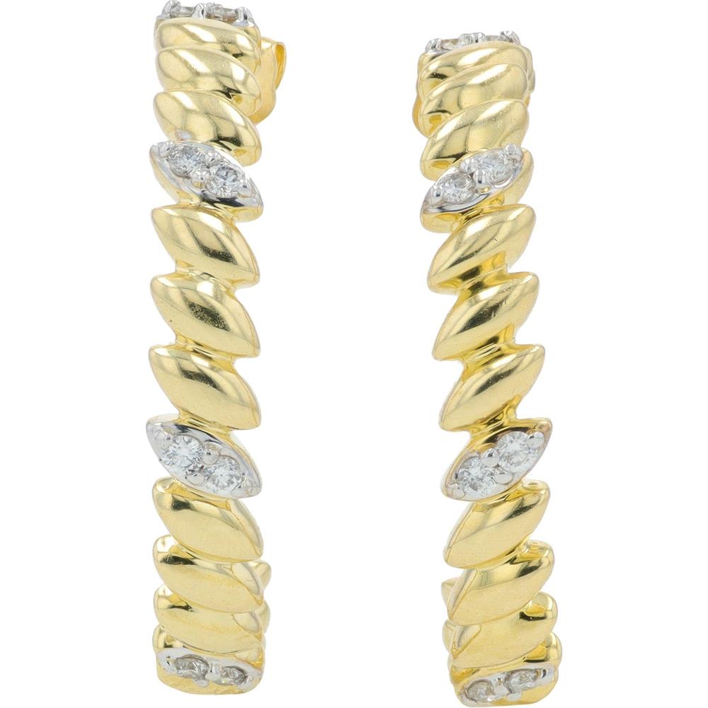 10K Yellow Gold Diamond J-Hoop Earrings - 0.25 Carats Total Diamond Weight
