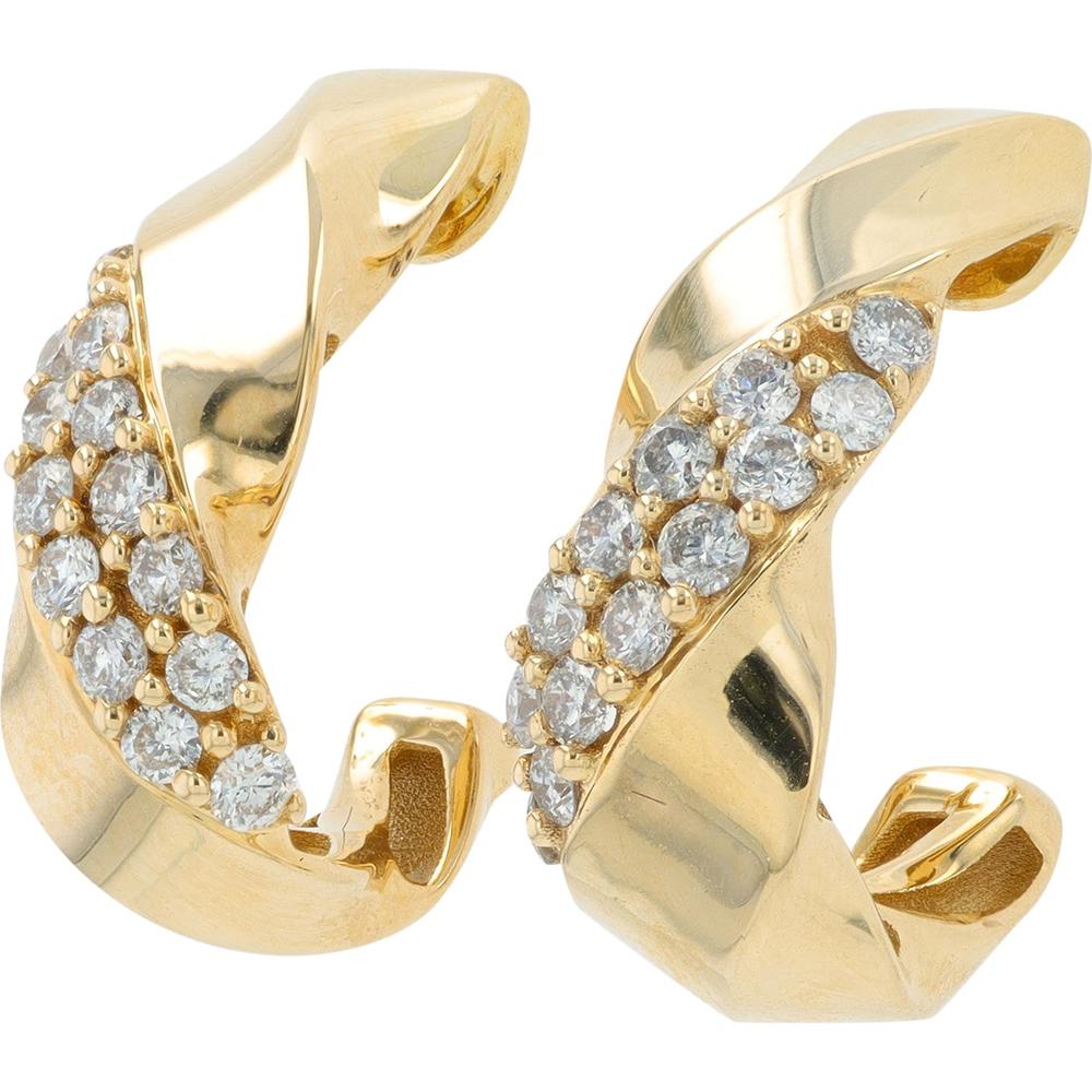 10K Yellow Gold Diamond J-Hoop Earrings - 0.50 Carat Total Diamond Weight
