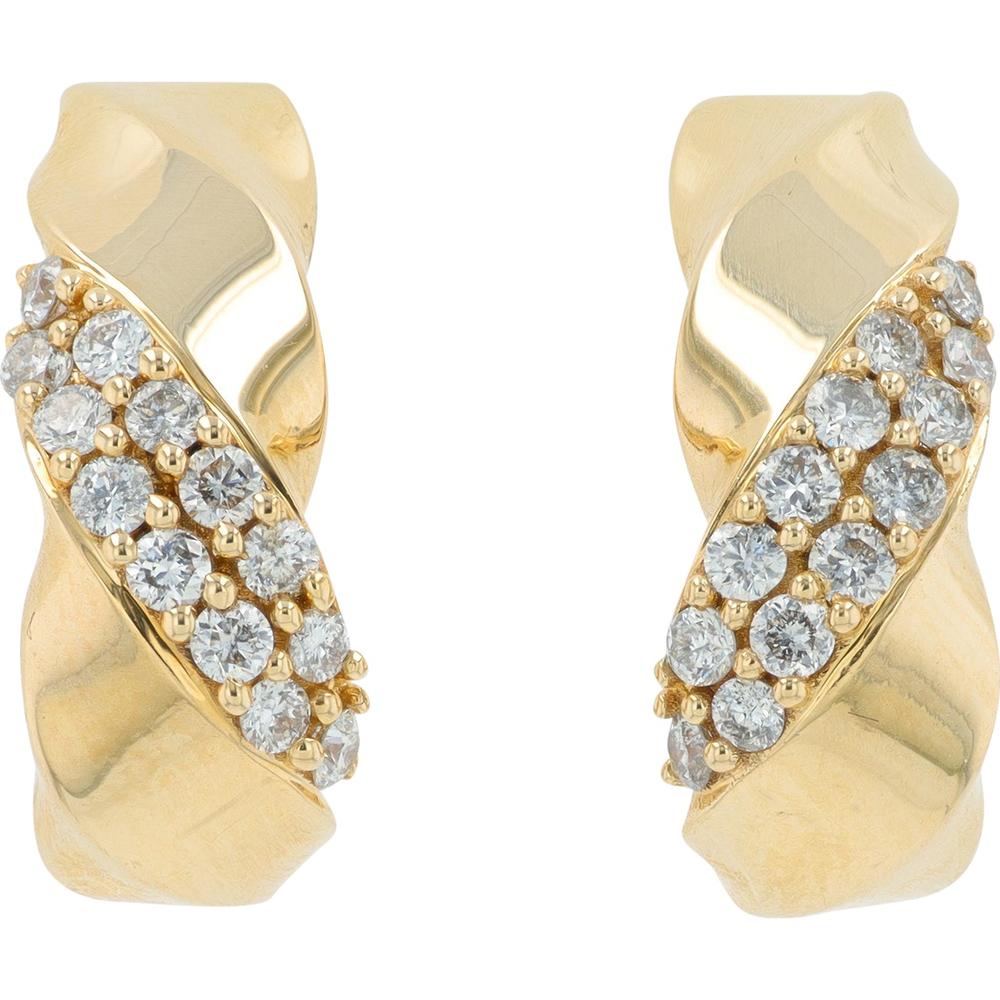 10K Yellow Gold Diamond J-Hoop Earrings - 0.50 Carat Total Diamond Weight
