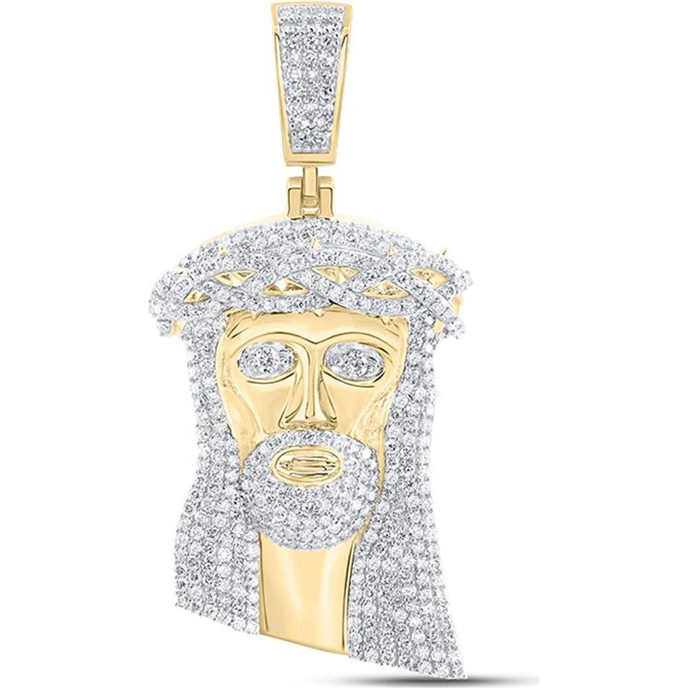 10K Yellow Gold Diamond Jesus Face Pendant - 5 Carat Total Diamond Weight