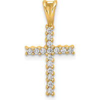 10K Yellow Gold Diamond Latin Cross Pendant with Prong-Set Round Diamonds - 1/6 Carat Total Diamond Weight by Oro Pregiato