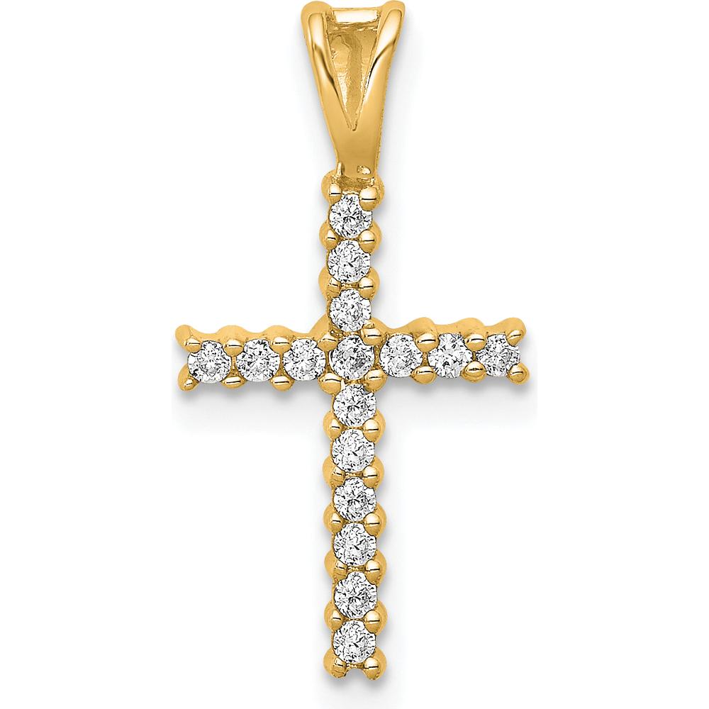 10K Yellow Gold Diamond Latin Cross Pendant with Prong-Set Round Diamonds - 1/6 Carat Total Diamond Weight by Oro Pregiato