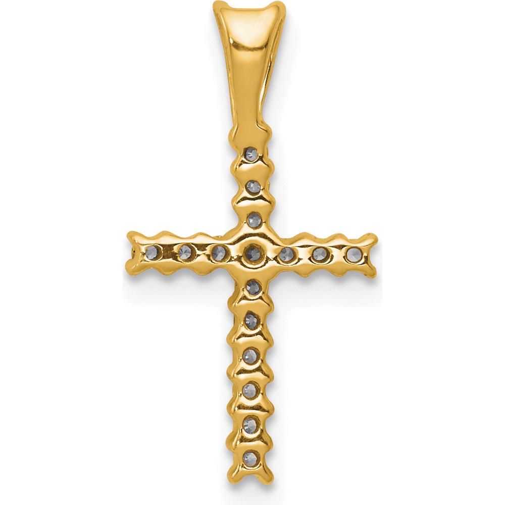 10K Yellow Gold Diamond Latin Cross Pendant with Prong-Set Round Diamonds - 1/6 Carat Total Diamond Weight by Oro Pregiato