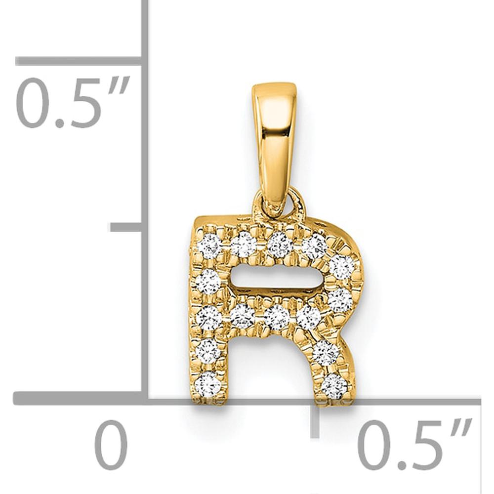 10K Yellow Gold Diamond Letter R Pendant - 0.15 Carat Total Diamond Weight by Oro Pregiato