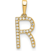 10K Yellow Gold Diamond Letter R Pendant with Polished Finish by Oro Pregiato