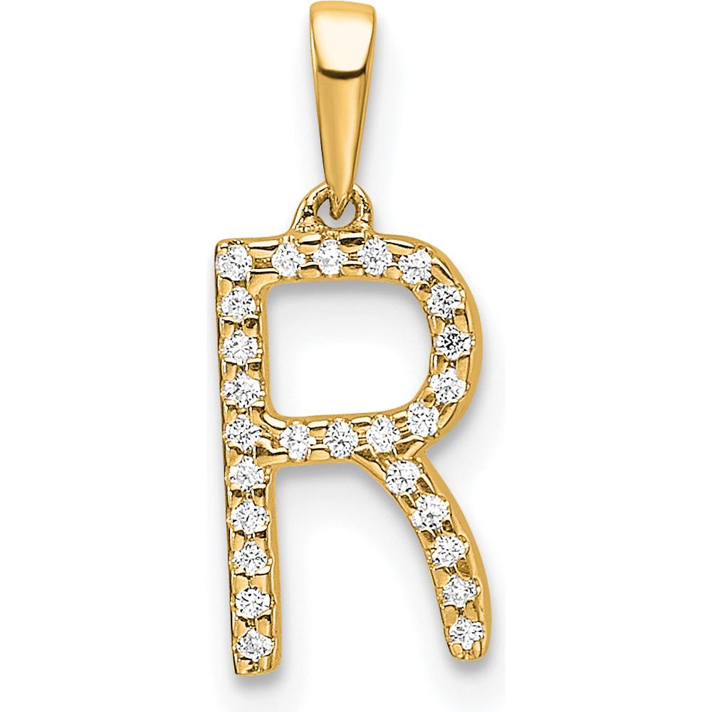 10K Yellow Gold Diamond Letter R Pendant with Polished Finish by Oro Pregiato