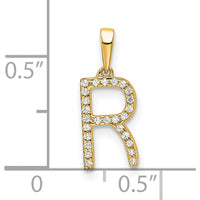 10K Yellow Gold Diamond Letter R Pendant with Polished Finish by Oro Pregiato