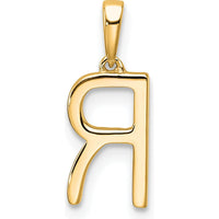 10K Yellow Gold Diamond Letter R Pendant with Polished Finish by Oro Pregiato