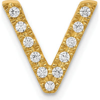 10K Yellow Gold Diamond Letter V Charm Pendant with Round Diamonds by Oro Pregiato