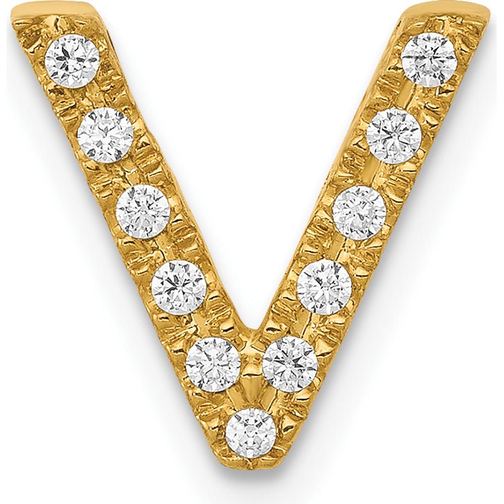 10K Yellow Gold Diamond Letter V Charm Pendant with Round Diamonds by Oro Pregiato