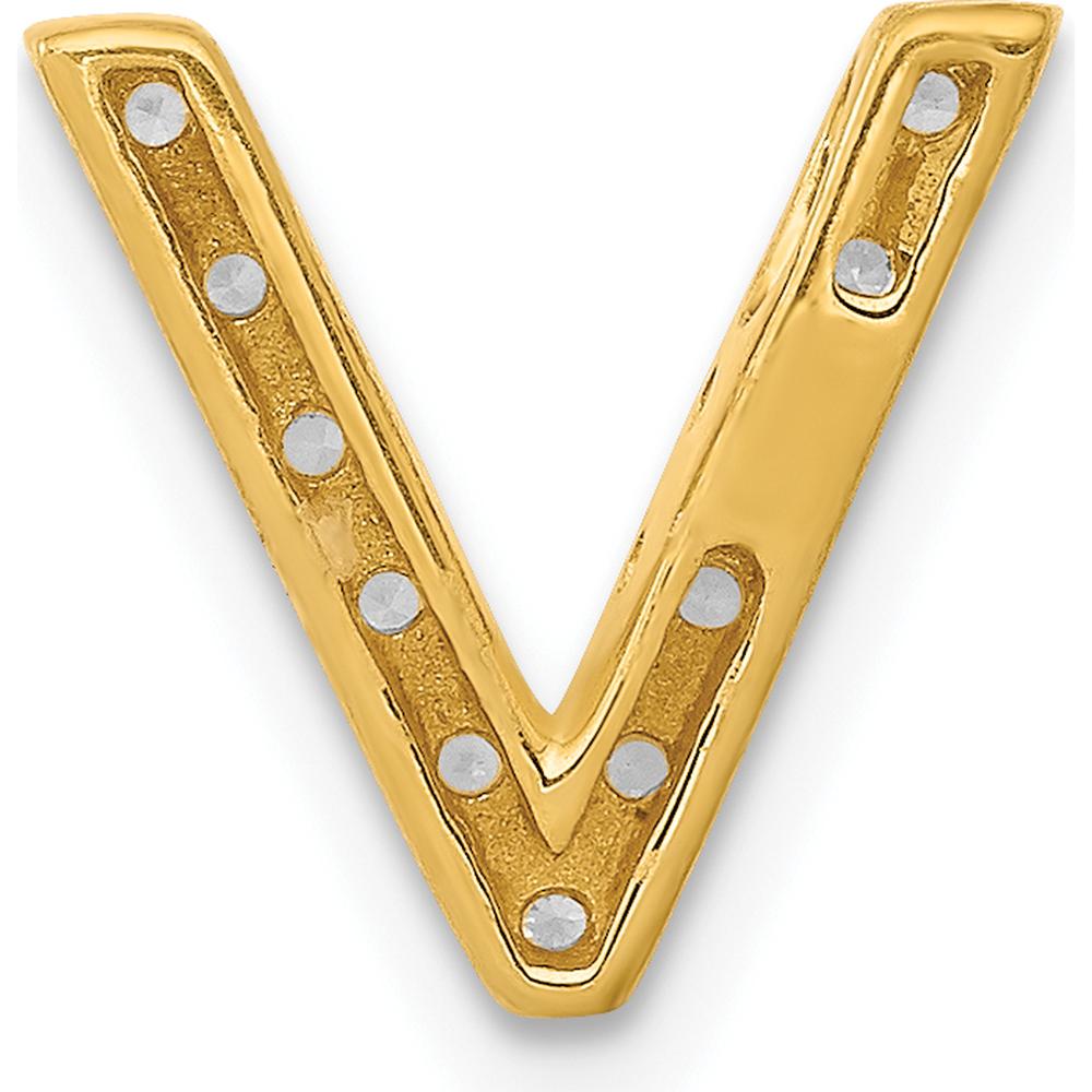 10K Yellow Gold Diamond Letter V Charm Pendant with Round Diamonds by Oro Pregiato