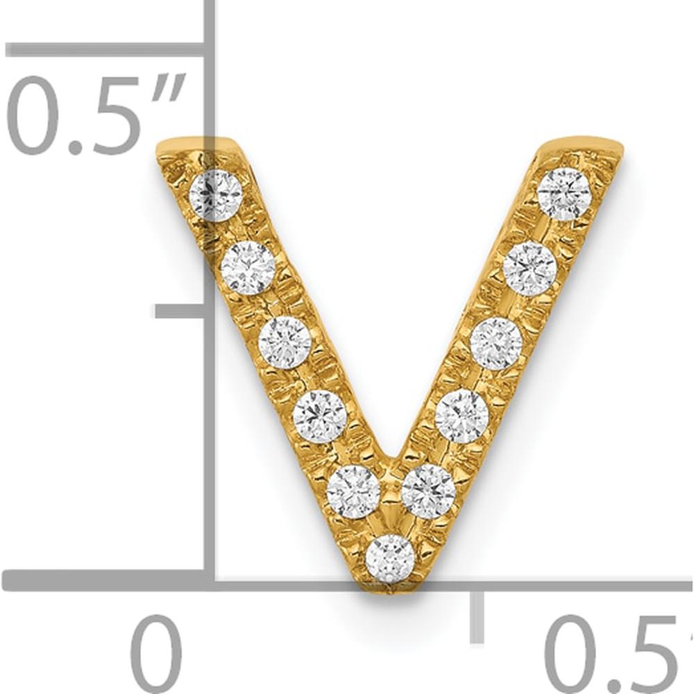 10K Yellow Gold Diamond Letter V Charm Pendant with Round Diamonds by Oro Pregiato