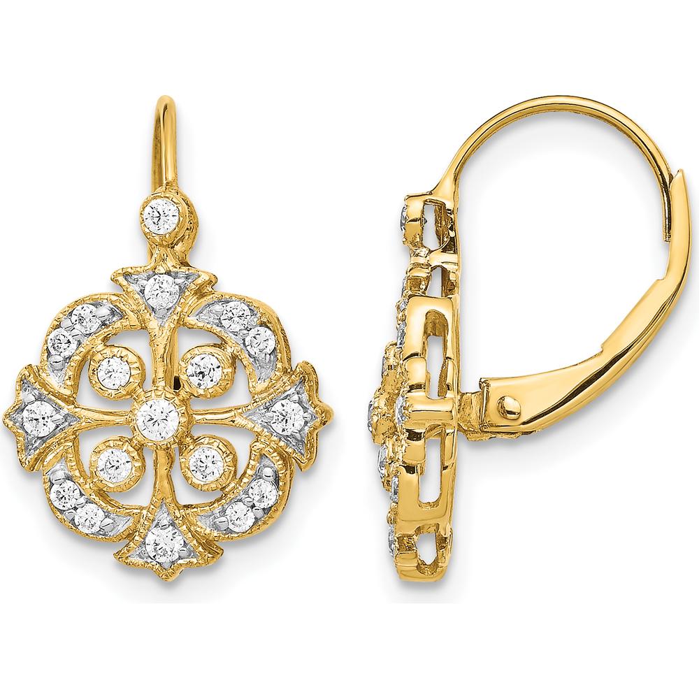 10K Yellow Gold Diamond Leverback Earrings - 1/2 Carat Total Diamond Weight by Oro Pregiato