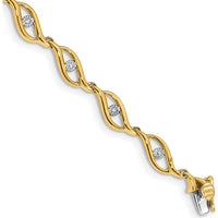 10K Yellow Gold Diamond Link Bracelet - 7.5 inches with Sparkling Diamond Accents by Oro Pregiato