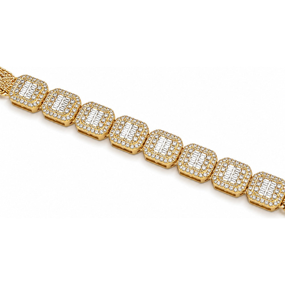 10K Yellow Gold Diamond Link Bracelet with Baguette and Round Cut Diamonds - 5.29 Carat Total Diamond Weight by Auriventus