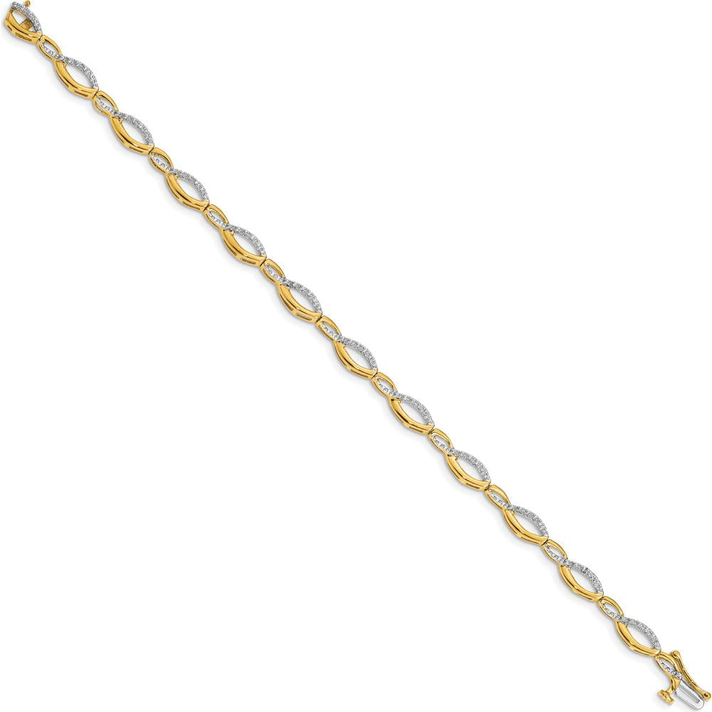 10K Yellow Gold Diamond Link Bracelet with Box Catch Clasp - 1.00 Carats Total Diamond Weight by Oro Pregiato