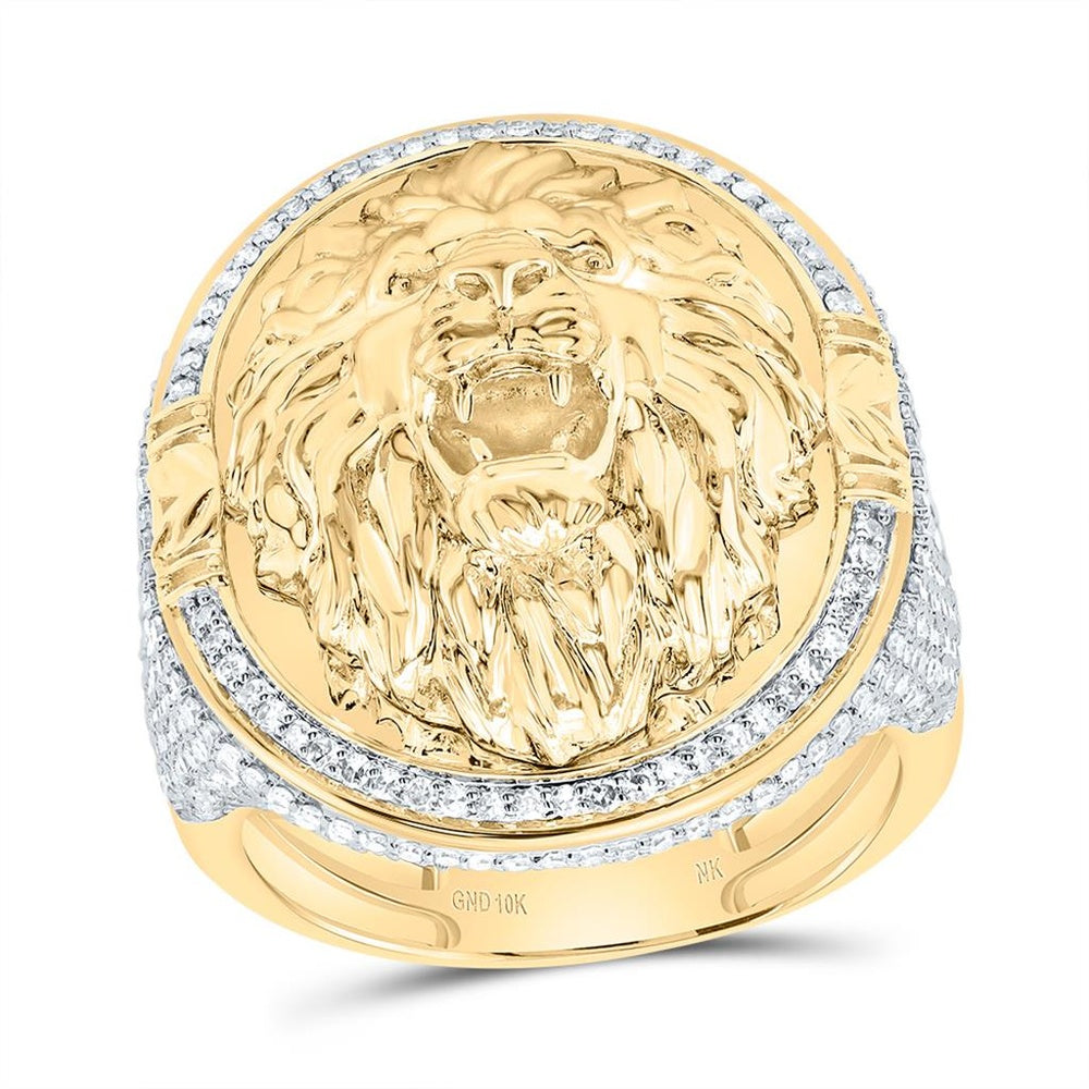 10K Yellow Gold Diamond Lion Ring - 1 1/2 Carat Total Diamond Weight