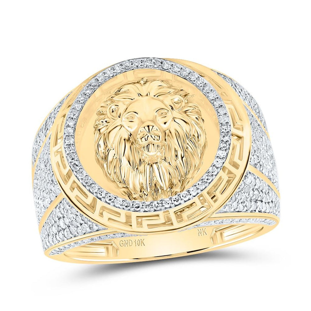 10K Yellow Gold Diamond Lion Ring - 1 1/3 Carat Total Diamond Weight