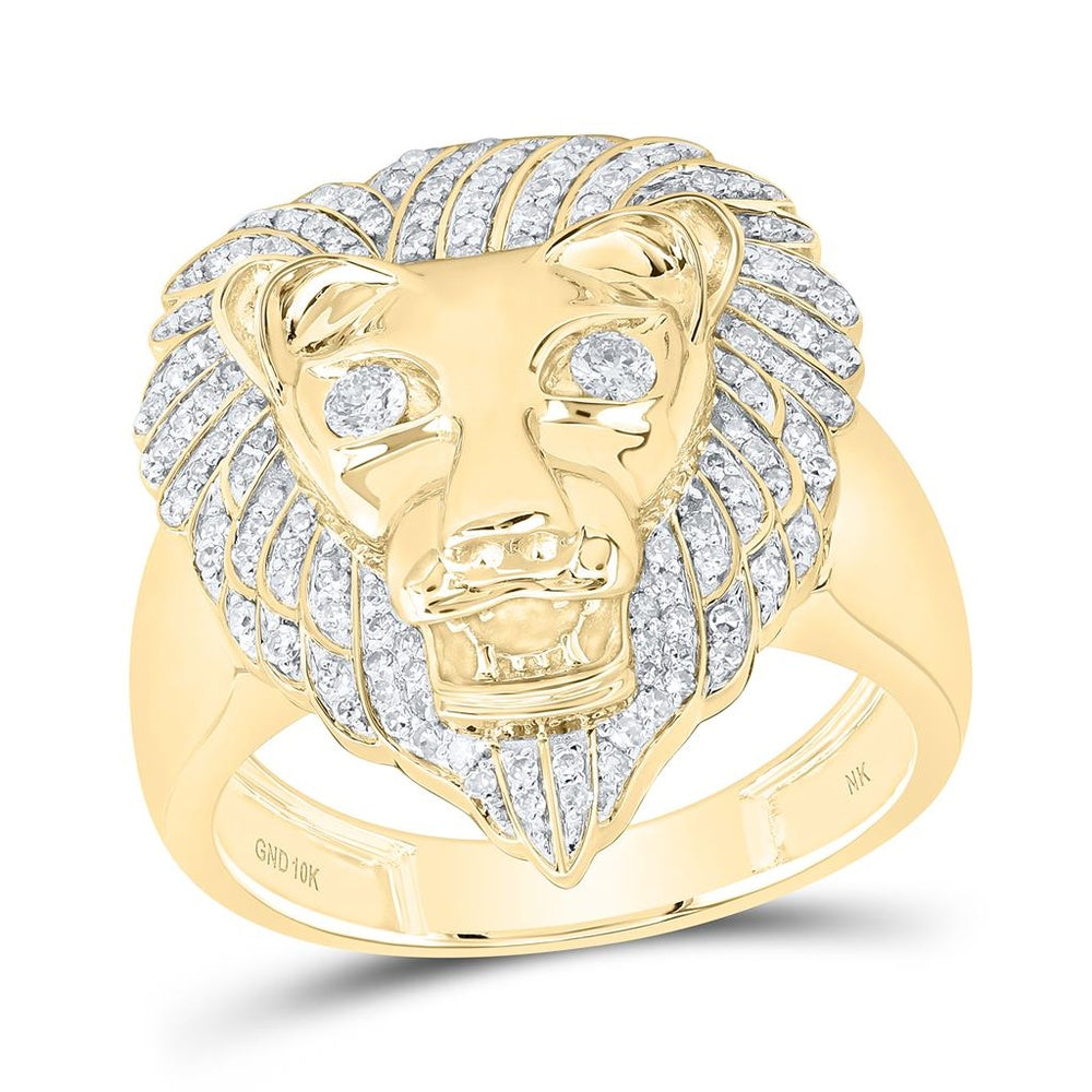 10K Yellow Gold Diamond Lion Ring - 1/2 Carat Total Diamond Weight