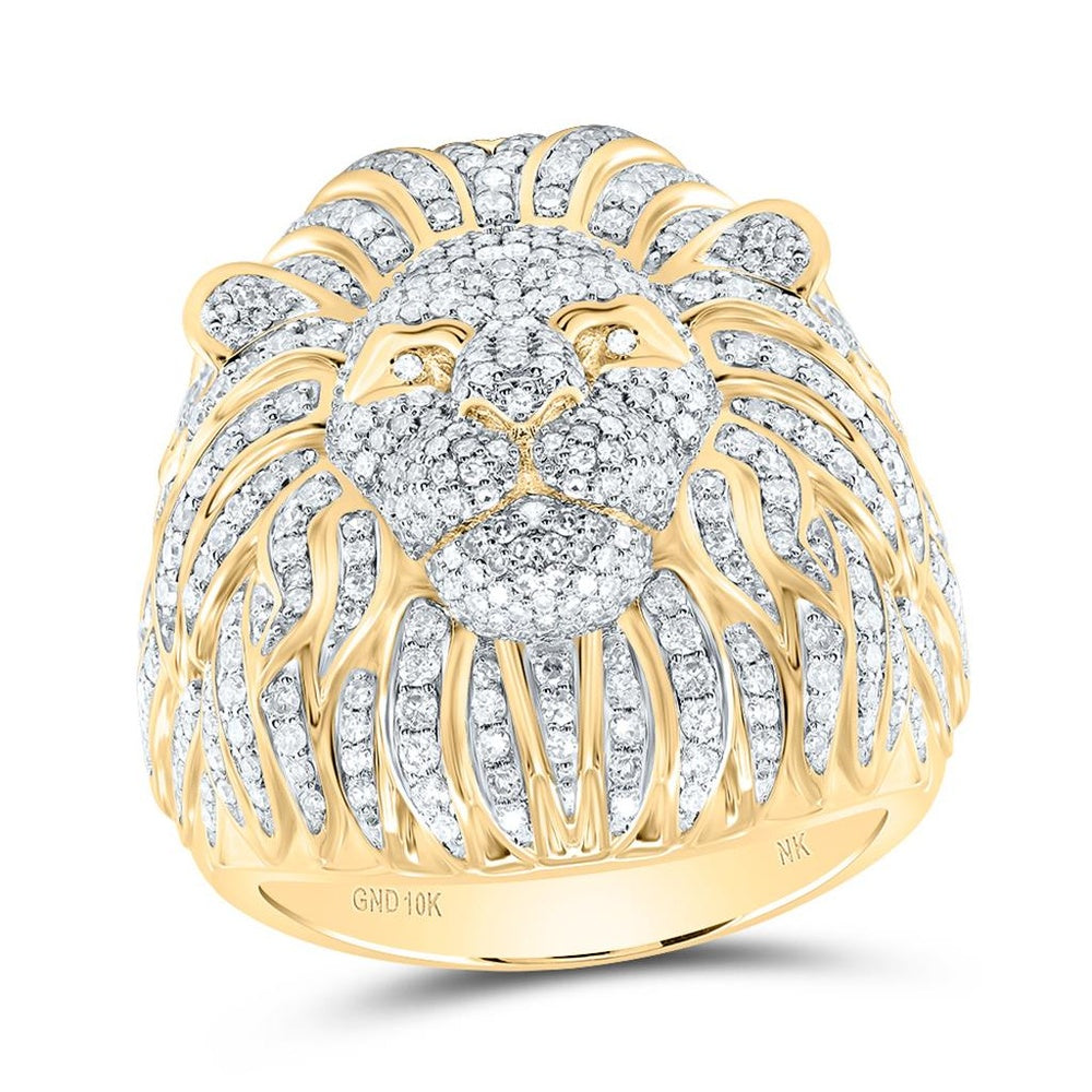 10K Yellow Gold Diamond Lion Ring - 1 3/4 Carat Total Diamond Weight