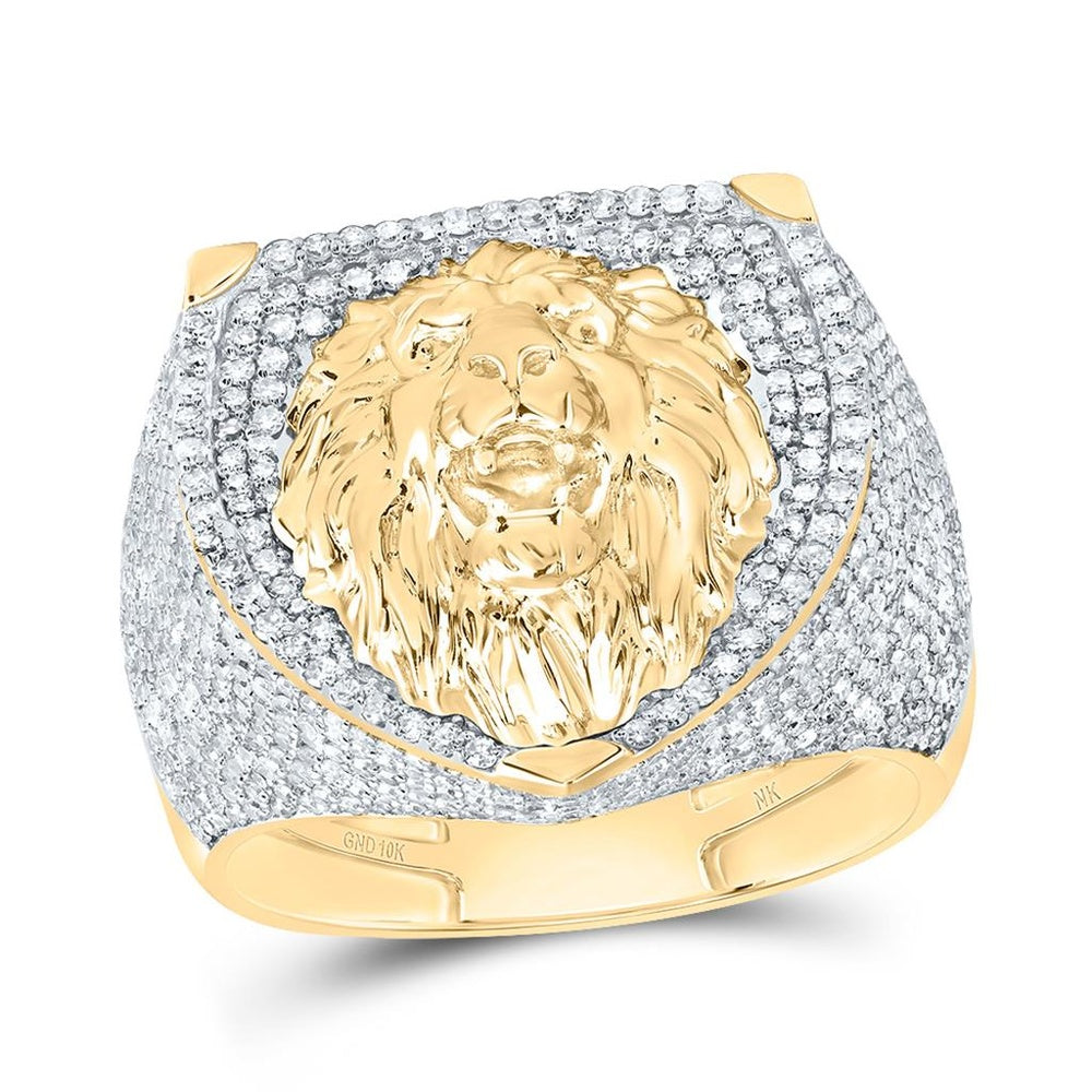 10K Yellow Gold Diamond Lion Ring - 1 7/8 Carat Total Diamond Weight
